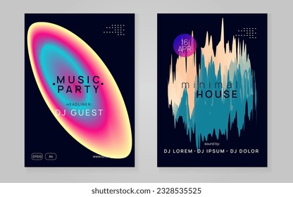 Electro Flyer. Modern Art For Presentation. Wave Music Event. Techno And Carnival Shape. Memphis Background For Cover Vector. Rainbow Electro Flyer