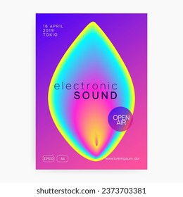 Electro Flyer. Modern Glitch For Brochure. Graphic Background For Invitation Vector. Sound And Show Template. Cool Electronic Banner. Pink And Blue Electro Flyer