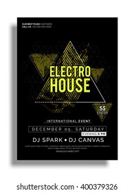 Electro House, Musical Party Template, Banner or Flyer design with date and time details.