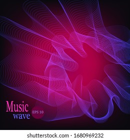 Electro music cover design, abstract wave, colorful purple and blue color, neon, disco, event, party invitation design