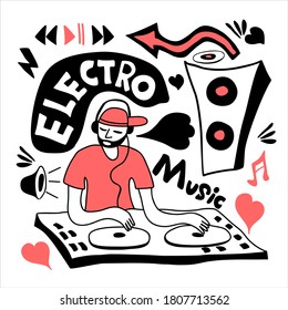 Electro music. Music doodle vector set