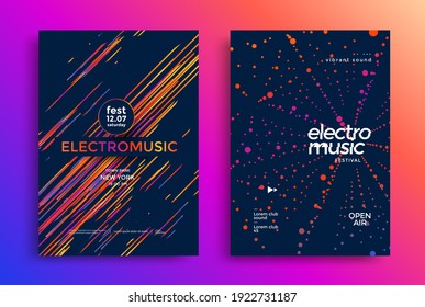 Electro music festival poster with abstract gradient lines and dots. Cover design Electronic sound fest. Vector template design for party flyer.