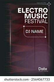 Electro music festival poster with modern red and black gradient design, dynamic wave elements, and editable text placeholders. Perfect for promoting electronic music events. Vector illustration