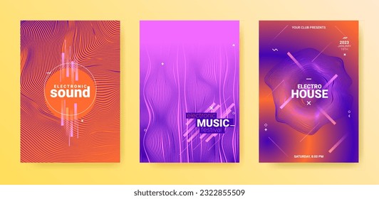 Electro Music Flyers Set. Techno Party Cover. Gradient Wave Circle. Abstract Edm Banner. Electronic Music Flyers. Technology Sound Design. Vector 3d Illustration. Electronic Music Flyers Set.