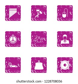 Electro music icons set. Grunge set of 9 electro music vector icons for web isolated on white background