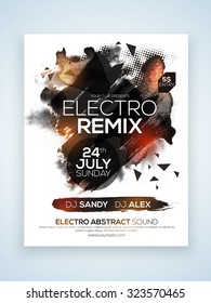 Electro Music Party celebration, one page Flyer, Banner or Template with date and time details.