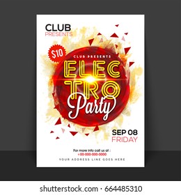 Volante de Electro Music Party, Diseño de Plantilla o Cartel. Fondo creativo abstracto con efecto de medio tono.
