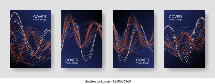 Electro Music Party Posters with Colorful DJ Equalizer. Vector Abstract Brochures for Night Disco Event. Gradient Neon Equalizer Covers Design. Fest Music Posters with Red Blue Sound Wave Lines Flow.