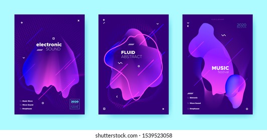 Electro Music Poster. Wave Gradient Blend. Disco Club Event. Blue Fluid Shape. Pink Techno Music Poster. Purple Abstract Gradient Shape. Night Club Event. Dj Sound. Dance Music Poster.