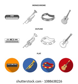 Electro organ, trumpet, tambourine, string guitar. Musical instruments set collection icons in flat,outline,monochrome style vector symbol stock illustration web.