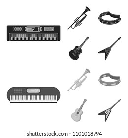 Electro organ, trumpet, tambourine, string guitar. Musical instruments set collection icons in black,monochrome style vector symbol stock illustration web.