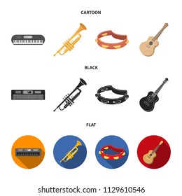 Electro organ, trumpet, tambourine, string guitar. Musical instruments set collection icons in cartoon,black,flat style vector symbol stock illustration web.