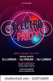 Electro party colorful flyer template vector in violet color