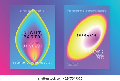 Electro Party. Dynamic Pattern For Set Template. Techno And Nightlife Design. Jazz House Banner. Fun Glitch For Invitation. Blue And Purple Electro Party