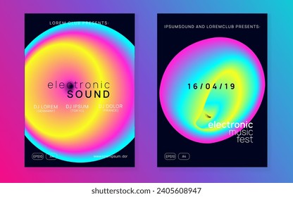 Electro Party. Electronic And Nightlife Vector. Elegant Pattern For Set Design. Wave Sound Event. Linear Art For Invitation. Pink And Blue Electro Party