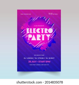 Electro Party Flyer Or Poster Design In Abstract Pink And Blue Color.