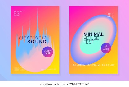 Electro Party. House And Nightlife Template. Indie Dance Fest. Graphic Pattern For Cover Vector. Modern Effect For Brochure. Pink And Blue Electro Party