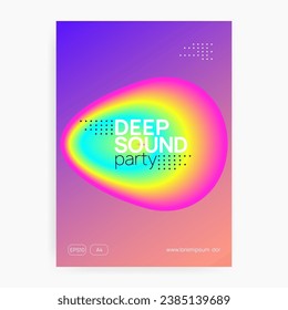 Electro Party. Wave Techno Poster. House And Discotheque Design. Gradient Background For Set Shape. Modern Effect For Brochure. Pink And Blue Electro Party
