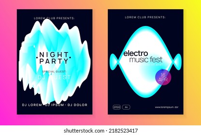 Electro Poster. Disco And Show Shape. Cool Effect For Set. Futuristic Background For Cover Concept. Linear Sound Flyer. Turquoise And White Electro Poster