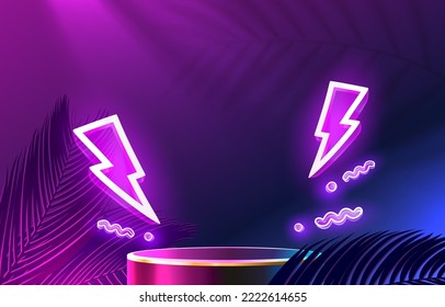 Mega venta de escena de Electro, banner de podio de peligro, peatón de noche de neón. Ilustración del vector