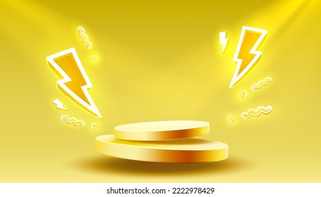 Electro scene mega sale, danger podium banner, neon night pedestal. Vector illustration - Shutterstock ID 2222978429