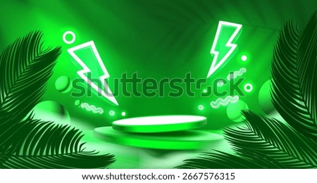 Electro scene mega sale, danger podium banner, neon night pedestal. Vector illustration