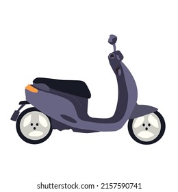 ilustración del vector de color plano de la motocicleta electrónica. Bicicleta eléctrica clásica. Urbanos para montar a caballo. Objeto de dibujo animado aislado de transporte de entrega sobre fondo blanco