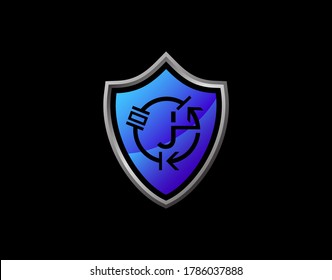 Electro Shield J Letter Logo mit elektrischem Code und modernem Design. Design-Vorlage für das Design des Sicherheitssymbols J.