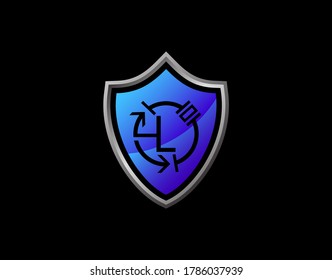 Electro Shield L Letter Logo With Electrical Code and Modern Shield Design. Security L Icon Protection Design Template.