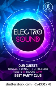 Electro sound party music poster. Electronic club deep music. Musical event disco trance sound. Night party invitation. DJ flyer poster.