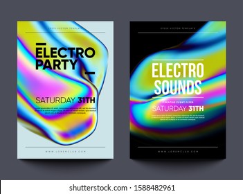 "Electro sounds" club invitation flyer. Dance party design with fluid glossy shapes. Esp10 vector.