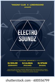 "Electro soundz" party poster. Futuristic flyer design. Eps10 vector template.