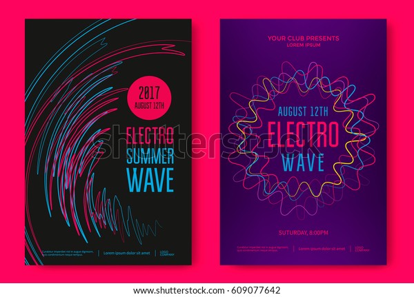 Electro summer wave music poster. Abstract\
colored waves music\
background.