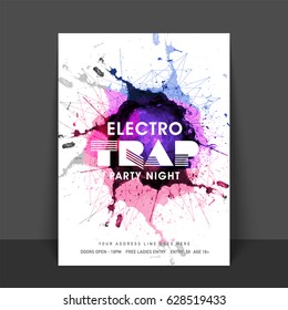 Electro Trap, Party Night Flyer, Template or Banner design with colorful abstract splash.