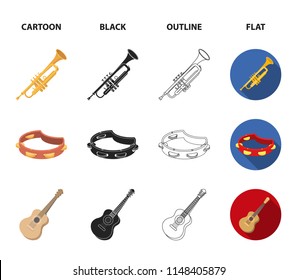 Electro , trumpet, tambourine, string guitar. Musical instruments set collection icons in cartoon,black,outline,flat style vector symbol stock illustration web.