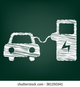Electrocar battery charging sign. Flat style icon with chalk effect