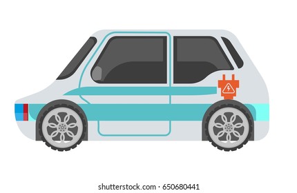 Electrocar isolated in light color with blue stripes