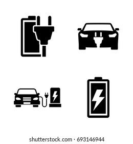 Electrocar. Simple Related Vector Icons Set for Video, Mobile Apps, Web Sites, Print Projects and Your Design. Black Flat Illustration on White Background.