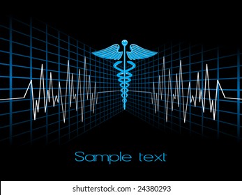 electrocardiogram with caduceus symbol, illustration
