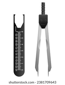 Electrocardiogram Caliper - measuring tool made for measuring EKG wave sections. With plastic clip that attach to a nursing uniform. Realistic vector illustration