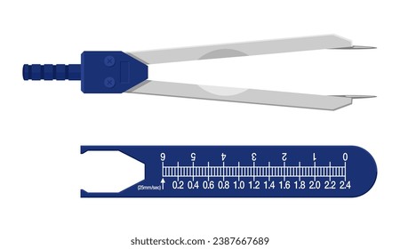 Instrumento de medida de la pinza electrocardiográfica para medir las secciones de la onda del electrocardiograma. Con un clip de plástico que se sujeta a un uniforme de enfermería. Ilustración vectorial realista