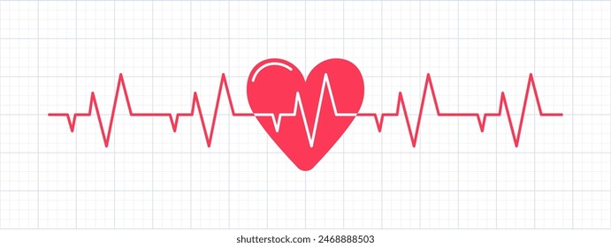 Electrocardiogram concept. ECG, line drawing heart pulse. Heartbeat, cardiogram, wave signal. healthcare, medical background. Thermal recording chart tape or thermal paper. Electrocardiograph. Health.