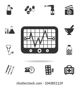Electrocardiogram device and heart pulse on screen icon. Detailed set of medicine element Illustration. Premium quality graphic design. One of the collection icons for websites on white background