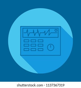 Electrocardiogram device and heart pulse on screen flat long shadow icon. Element of medicine icon for mobile concept and web apps. Long shadow electrocardiogram icon on blue background