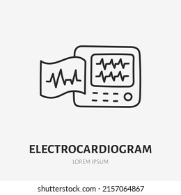Electrocardiogram Doodle Line Icon. Vector Thin Outline Illustration Of Ecg Device. Black Color Linear Sign For Medical Cardio Diagnostic