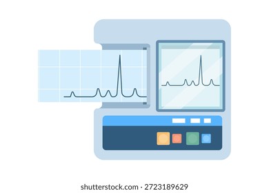 Máquina de electrocardiograma ECG que muestra el ritmo cardíaco en la pantalla. Equipo médico para uso hospitalario, mostrando gráfico de ECG para diagnóstico cardiovascular y monitoreo cardíaco del paciente.