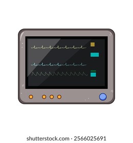 electrocardiogram ekg monitor cartoon. electrodes waveform, diagnosis healthcare, telemetry portable electrocardiogram ekg monitor sign. isolated symbol vector illustration