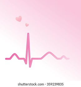 Electrocardiogram in gradient pink color, pink heart, valentine's day