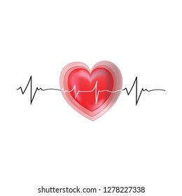 Electrocardiogram and heart sign. Graphic background design. Modern stylish abstract card for hospital. Symbol love, life, medicine, care. Colorful template for prints, label. Vector illustration