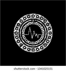 electrocardiogram icon drawn chalk emblem, retro style, chalk or chalkboard texture